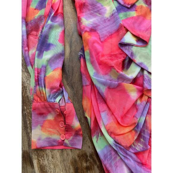 NWT Luxxel Pink Purple V-neckline Penelope Draped Mini Dress Size Large - Picture 11 of 12